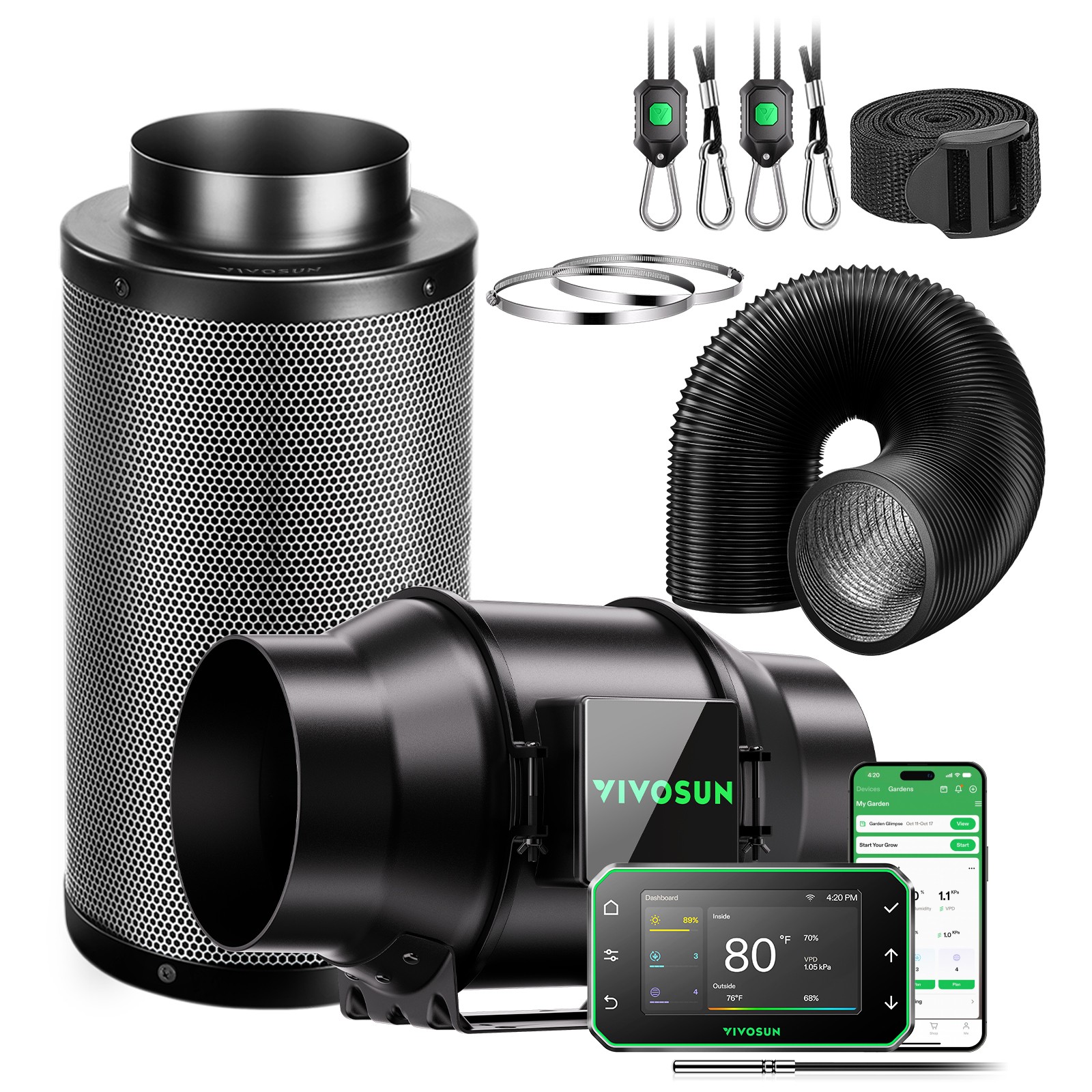 VIVOSUN G6 Smart Air Filtration Kit 6" Inline Fan Carbon Filter w/ E42A+ Growhub