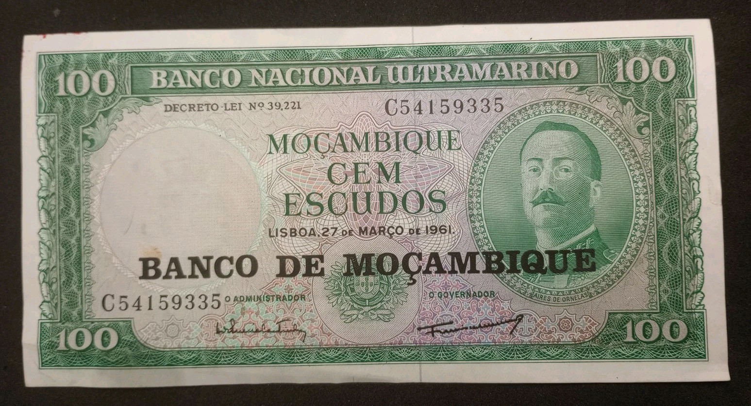 1961 Mozambique 100 Escudos Note Paper Money Currency--FREE S/H