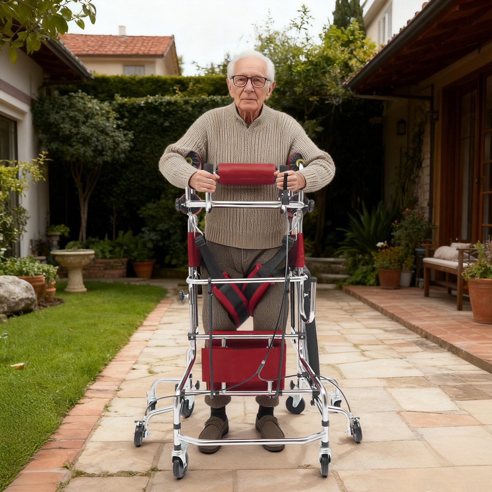 Adult Standing Walker For Men 8-Wheel Aid Adjustable Height Width Rehab Support