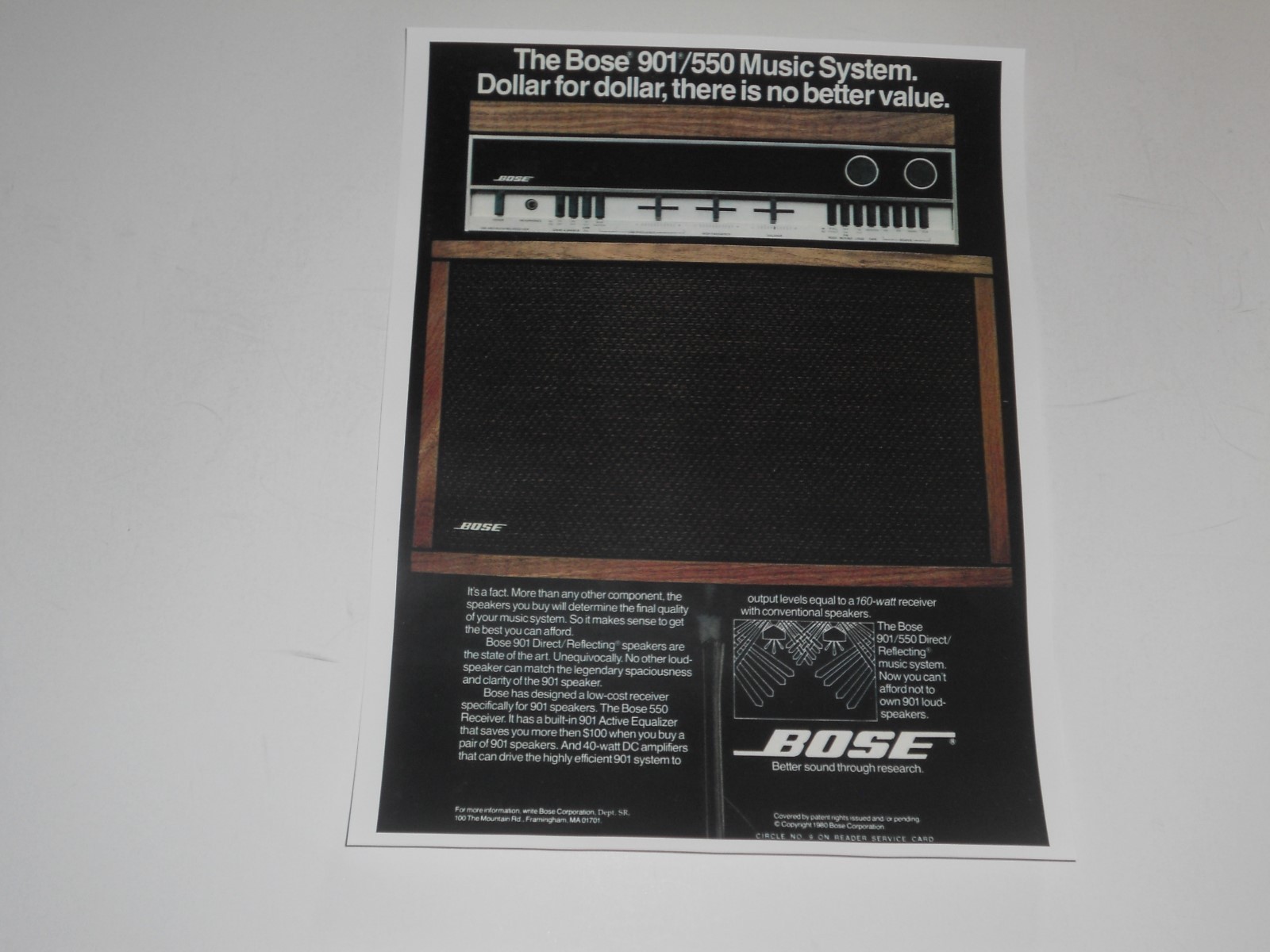 Bose 901 Speaker Ad Series 3, 550 Receiver, 1 Page, 1980, Articles and Info