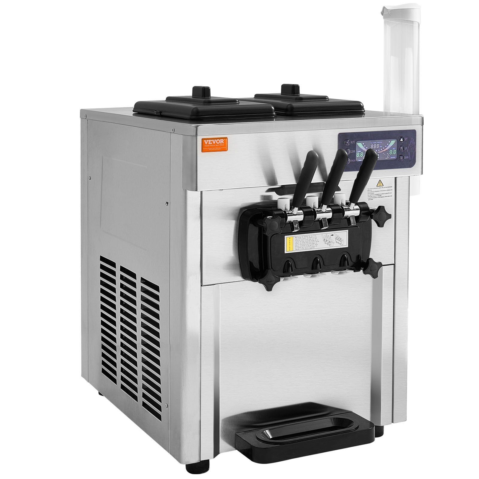 VEVOR Commercial Ice Cream Machine, 18-28 L/H Yield, 1850W 3-Flavor Countertop S