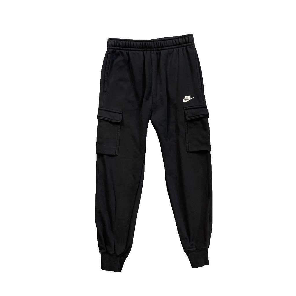 Nike Joggers Mens S Small Black Club Fleece Lined Cargo Tapered Drawstring Pants