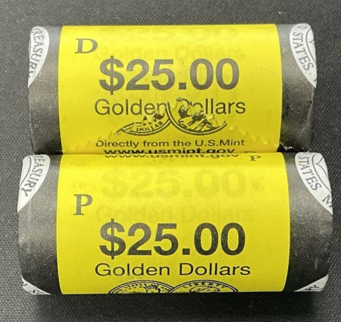2007- P & D Uncirculated Sacagawea Golden Dollars US Mint Wrapped Rolls 50 Coins
