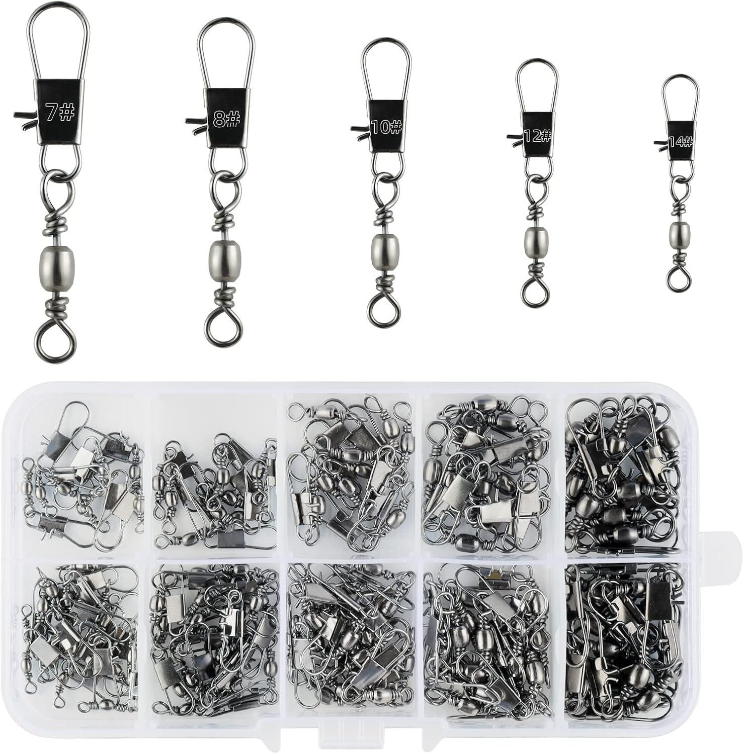 125 Pcs Fishing Swivels, with Safety Snaps Swivels Fishing Tackle, Sea Fishing