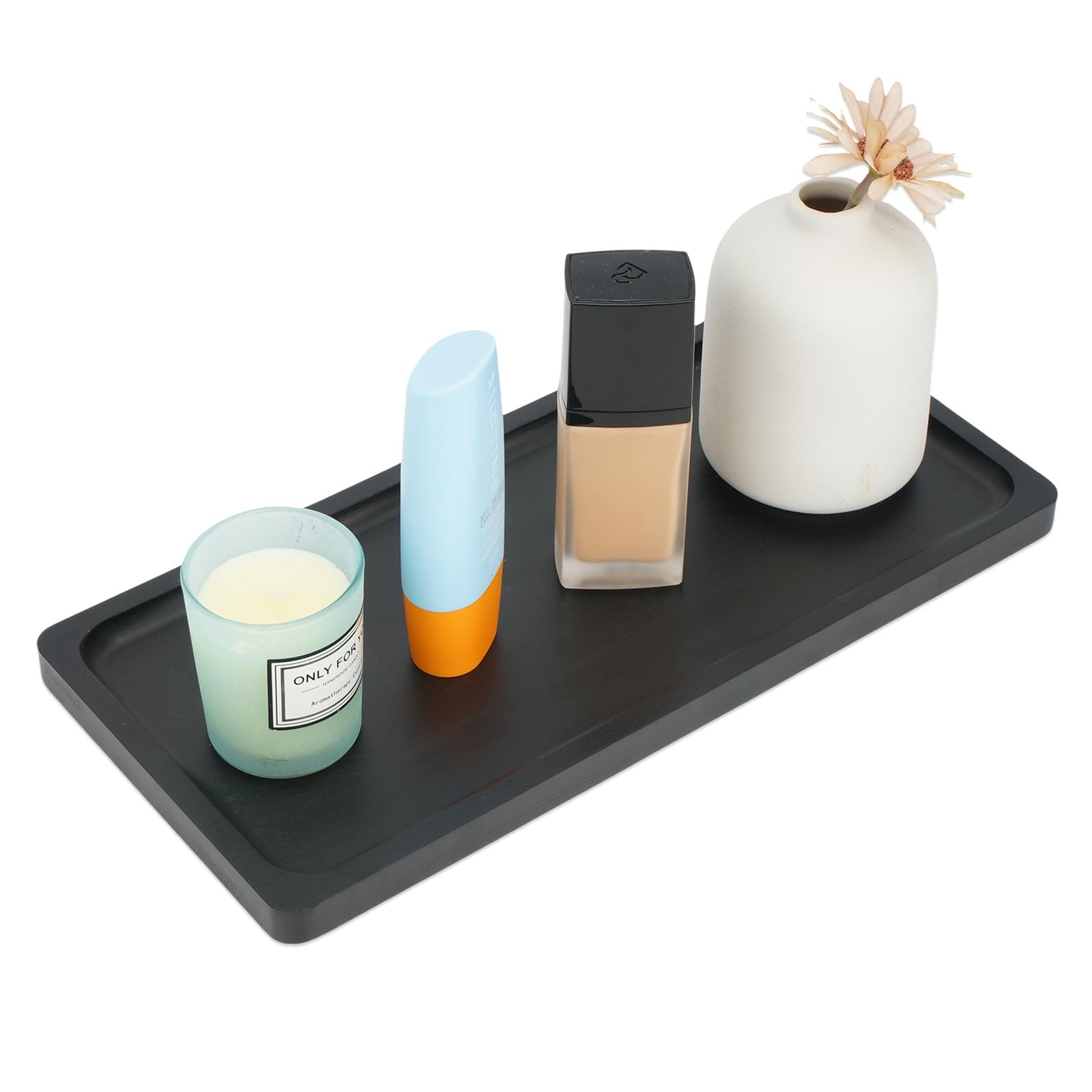 Bamboo Vanity Tray, Black Bamboo Counter Tray 12 x 6 x 0.75 inch, Vanity Tray...