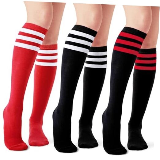 Women's Knee High Athletic Socks Stripe Tube Outdoor Sport Socks 1-3 Br+wb+wl