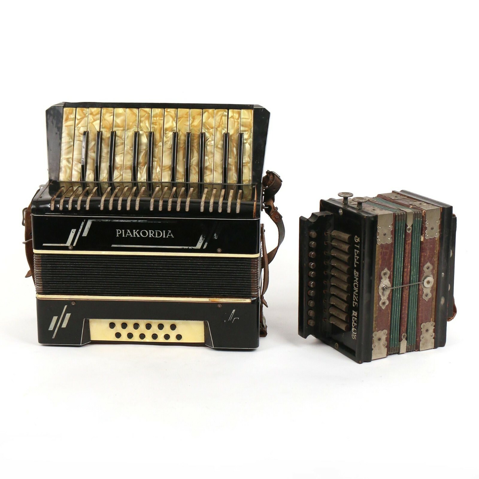 Antique Accordian, Piakordia, Small, Black with Yellow Keys, Case Included!