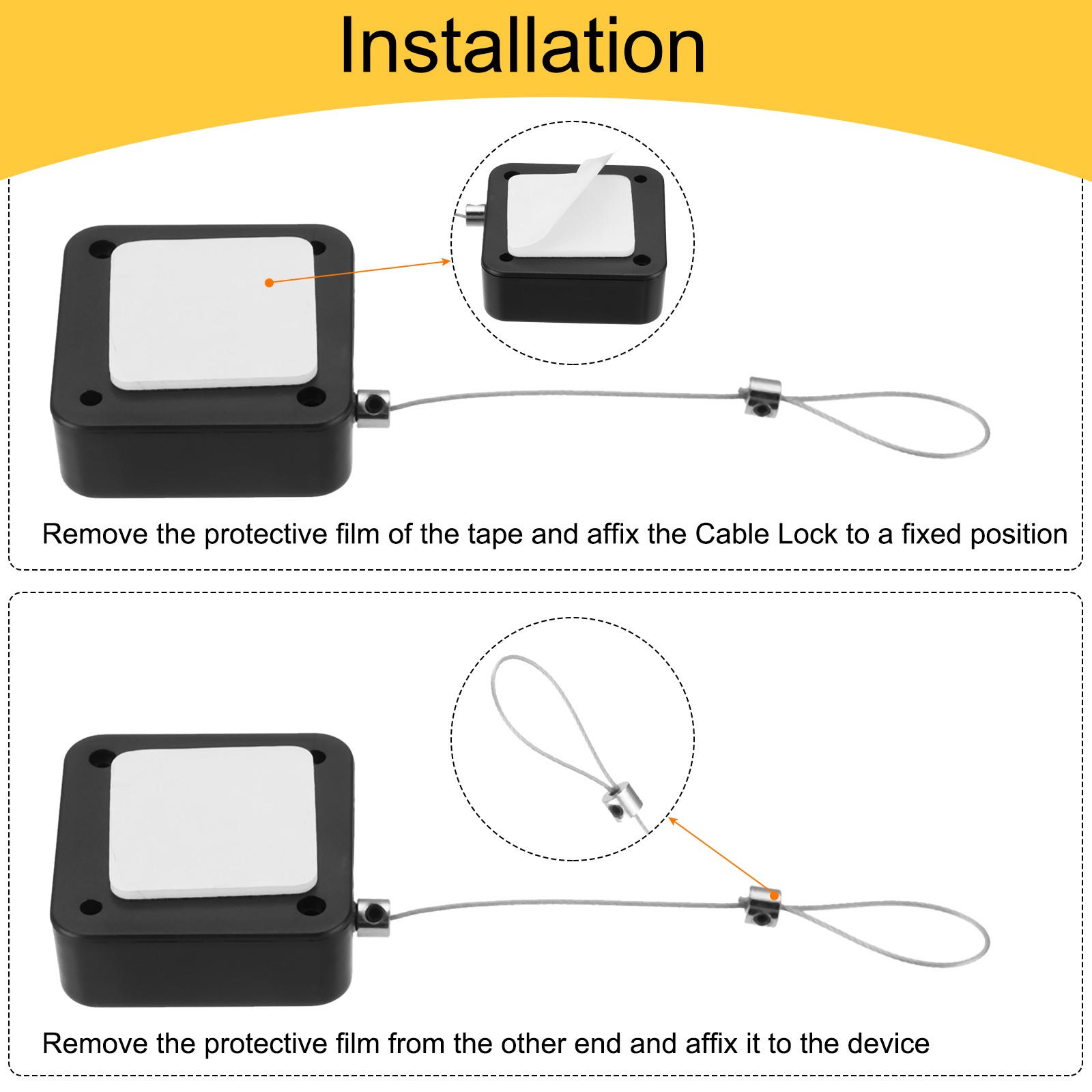 4.9 ft Retractable Cable Security Lock with Latch 600g, Black, 4 Pack