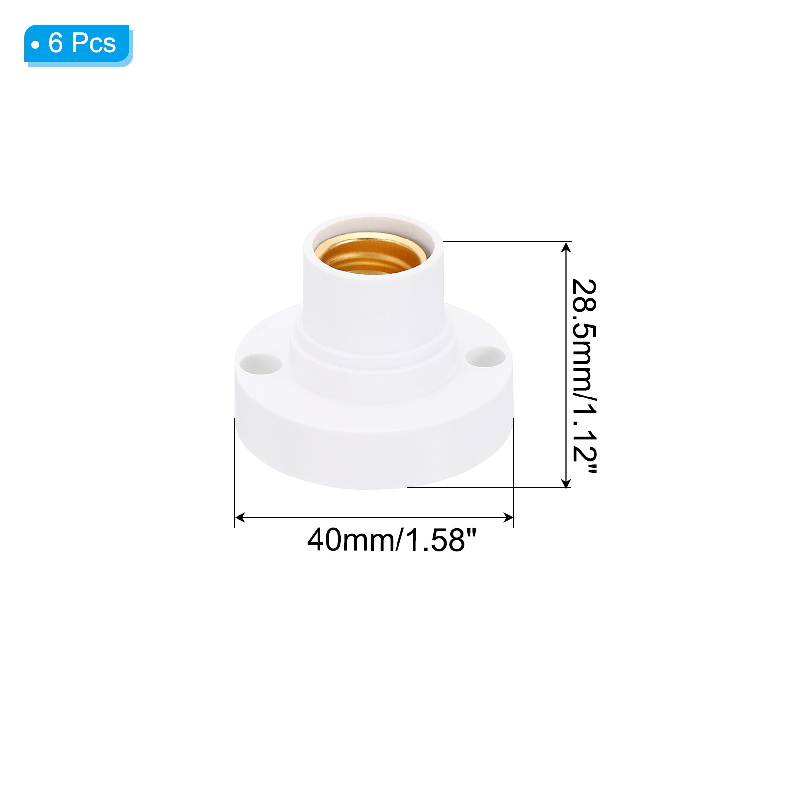 6pcs E14 Bulb Socket Round Screw Base Lamp Holder Light Replacement Bases White