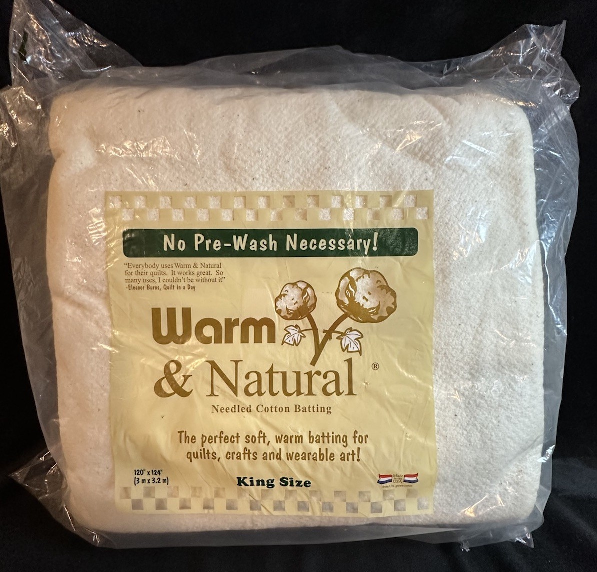 New The Warm Company Warm & Natural Cotton Batting King Size 4oz 120" X 124" USA