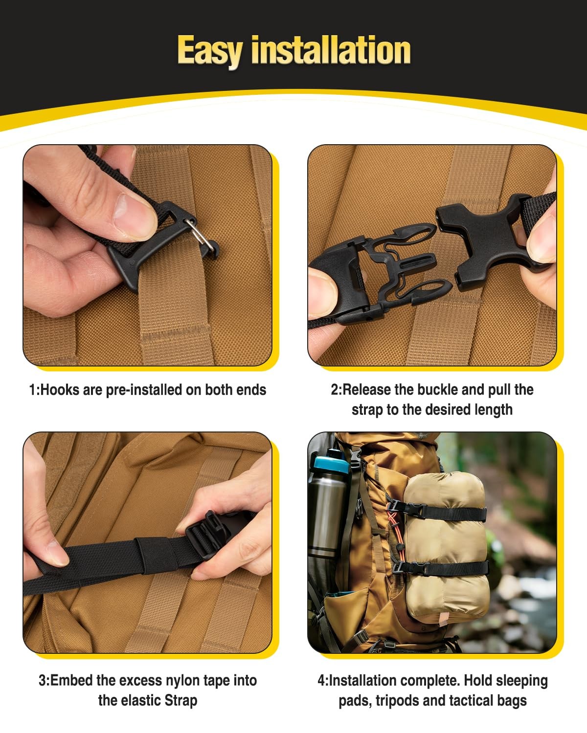 NatCasa 2 Pcs MOLLE Backpack Straps Rush Tier System Molle 23IN, Black 2Pcs