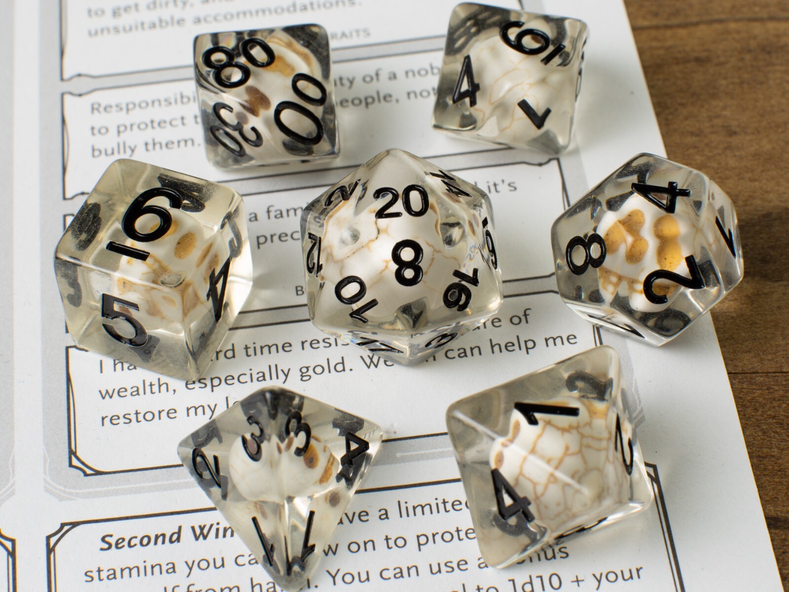 Raise Dead Dice - Skulls in Clear Resin Dice Set of 7 DnD - Undead Necromancer