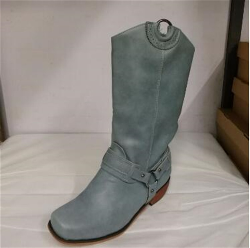 Men's Ankle Boots Leather Motor Cowboy Western Square Toe Zipper Shoes Boot
