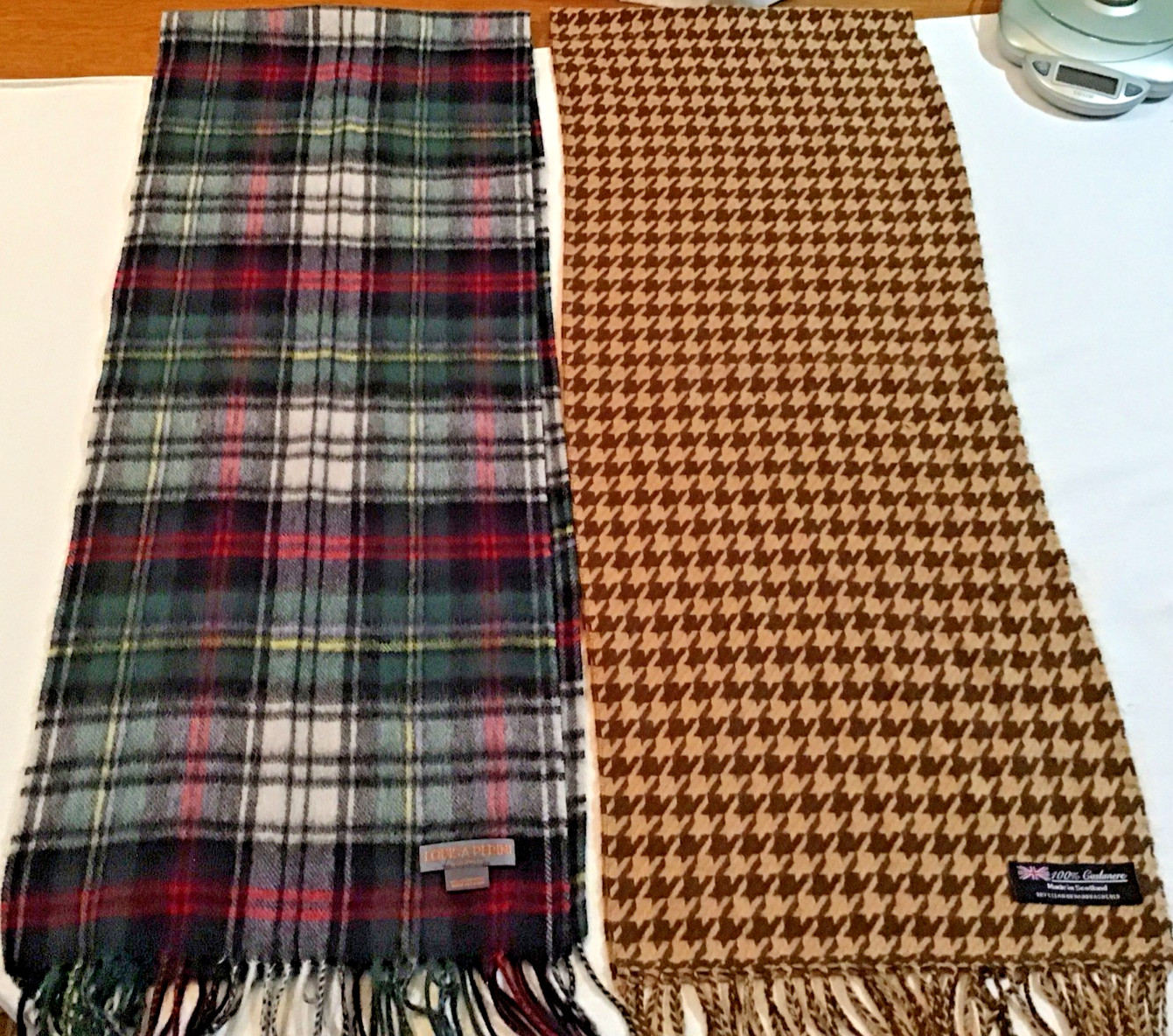 2 100% Cashmere Scarves Louisa Pepini Tartan plaid & Made in Scotland Houndstoot