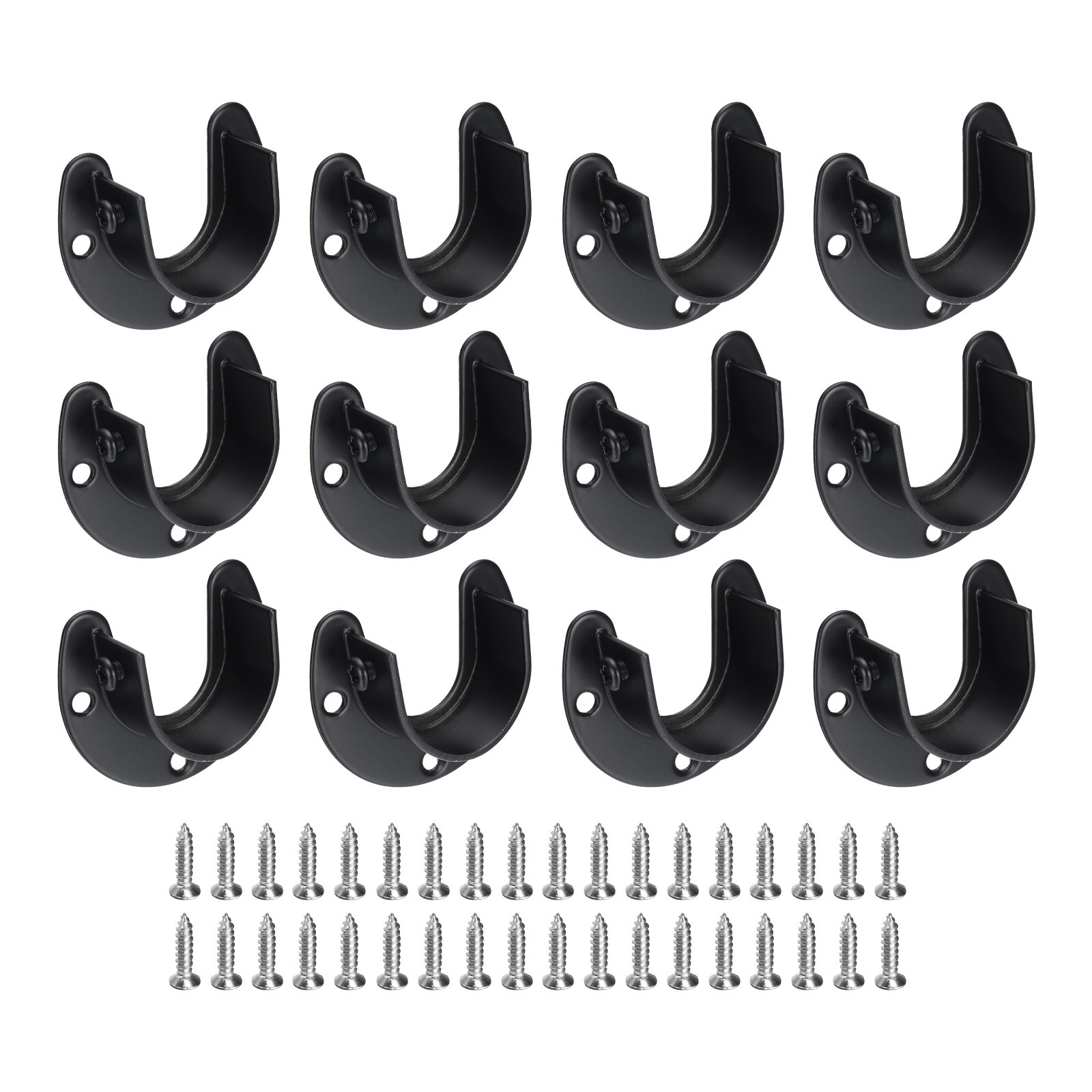 12Pcs Stainless Steel Closet Rod Brackets, 1.25inch Dia U-Shaped , Black