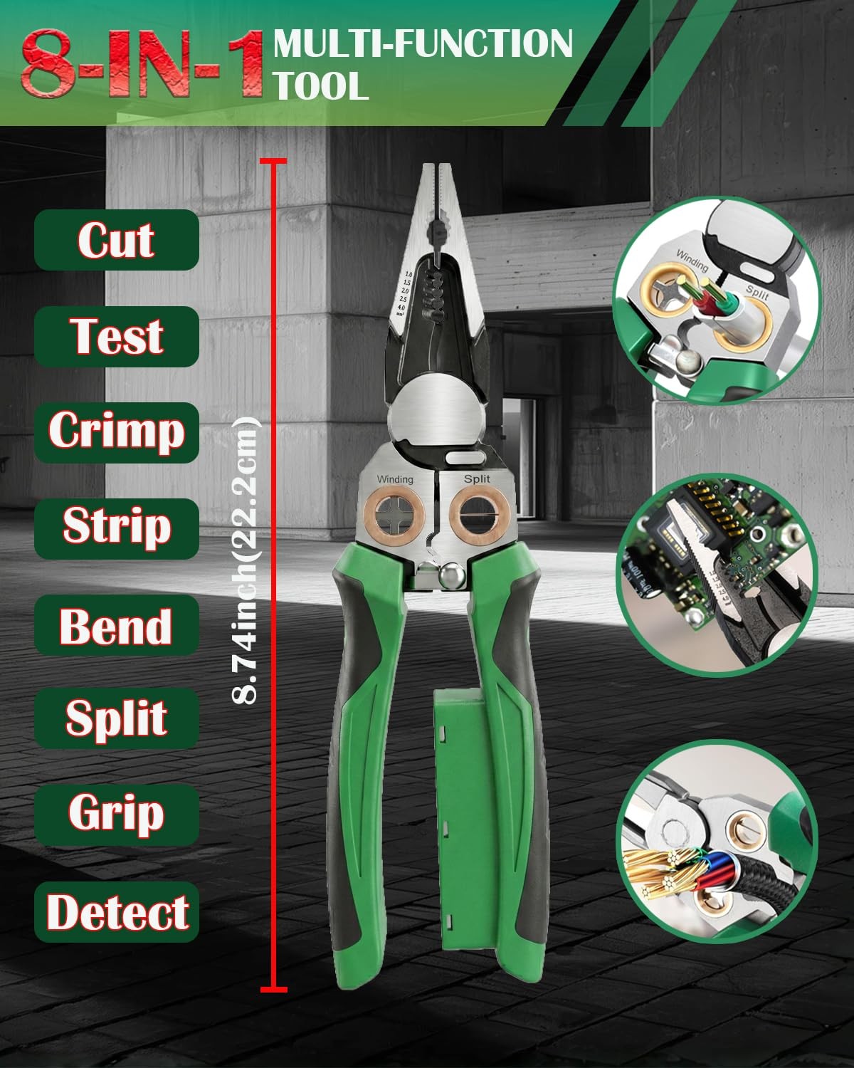 8-in-1 Wire Stripper with Voltage Tester,Multi-function Electric Pliers,Profe...