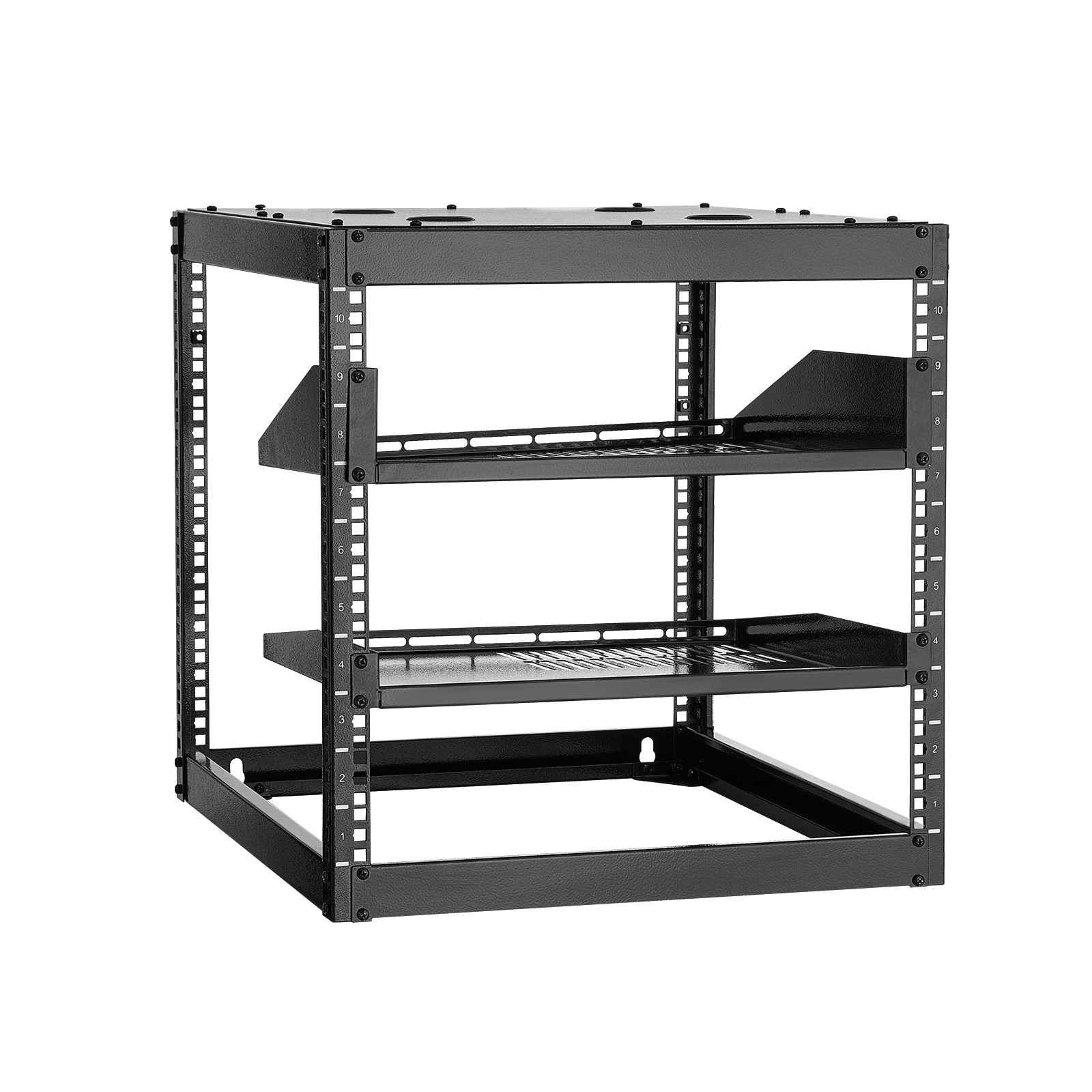 VEVOR 10U Open Frame Network Rack Wall Mounted Server Rack 4 Post with Shelves