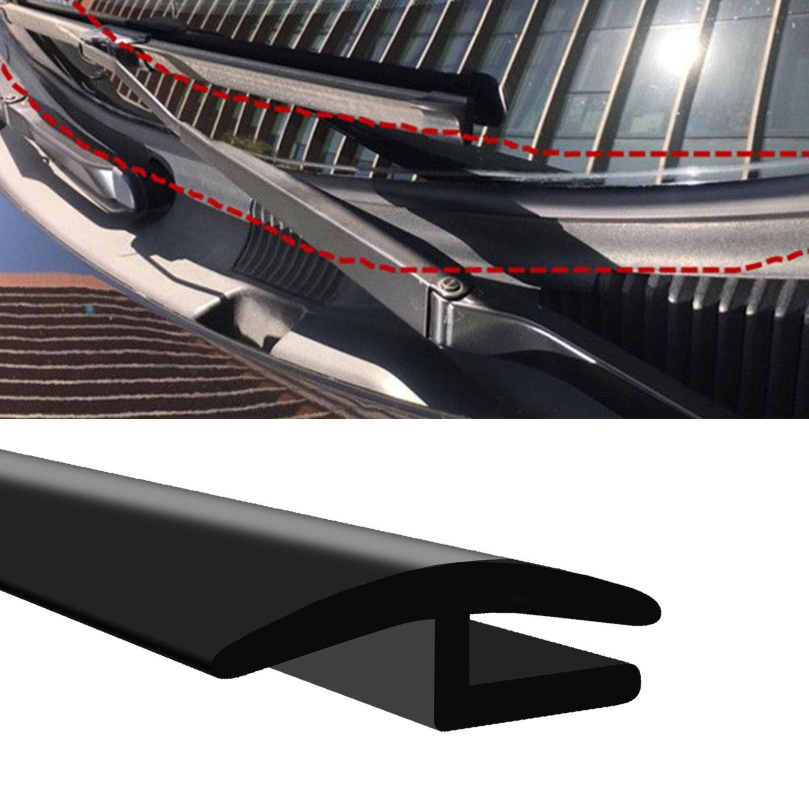 PVOTAWP 1.7M/ 5.6Ft Windshield Cowl Rubber Seal Strip, H-Shape Black