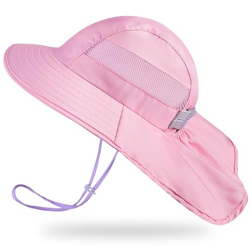Kids Sun Hat UV Protection Unicorn Summer Beach Play Hats Wide 2-9 Years Pink