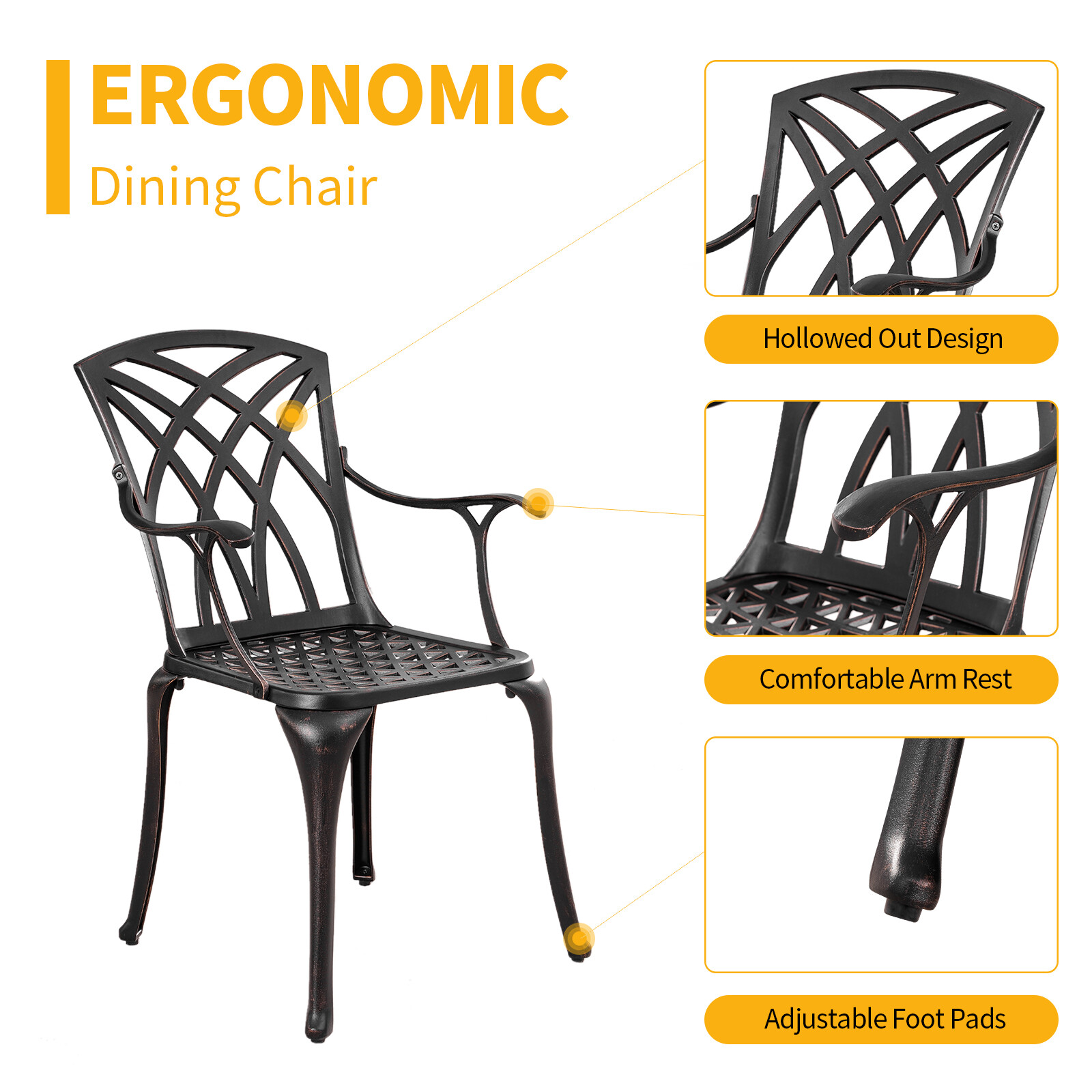 Outdoor Patio Bistro Dining Chair Set 2,All Weather Dining Chair for Yard,Bronze