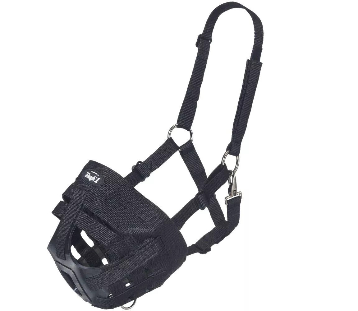90JT Tough 1 Poly Nylon Black Large Horse Grazing Muzzle W/ Throat Snap & Ring