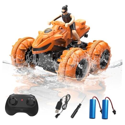 LM15-D Amphibious Remote Control Car, 2.4 GHz Waterproof RC Car, 4WD D-Orange