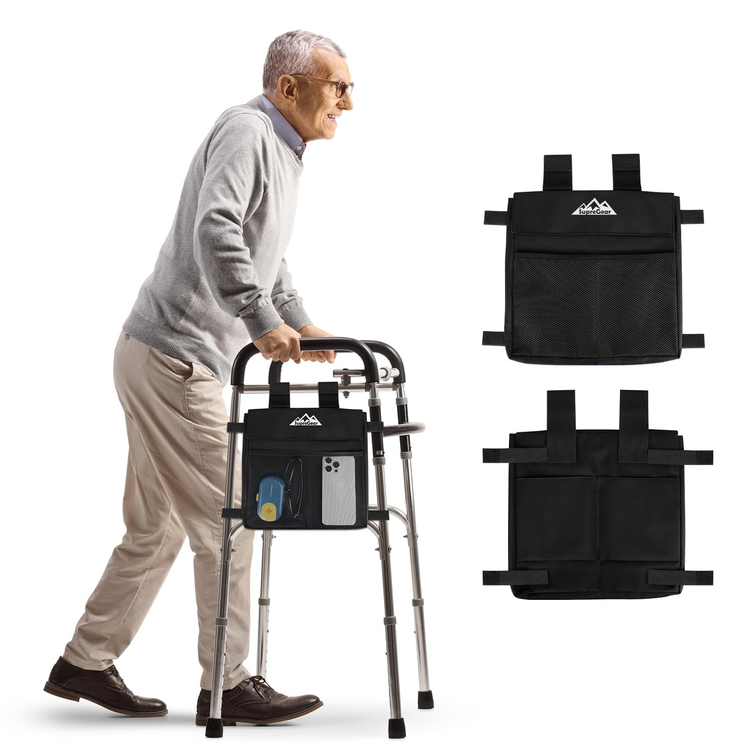 Walker Side Bag, Multi Pocket Storage Pouch for Folding Walker, Water Resista...