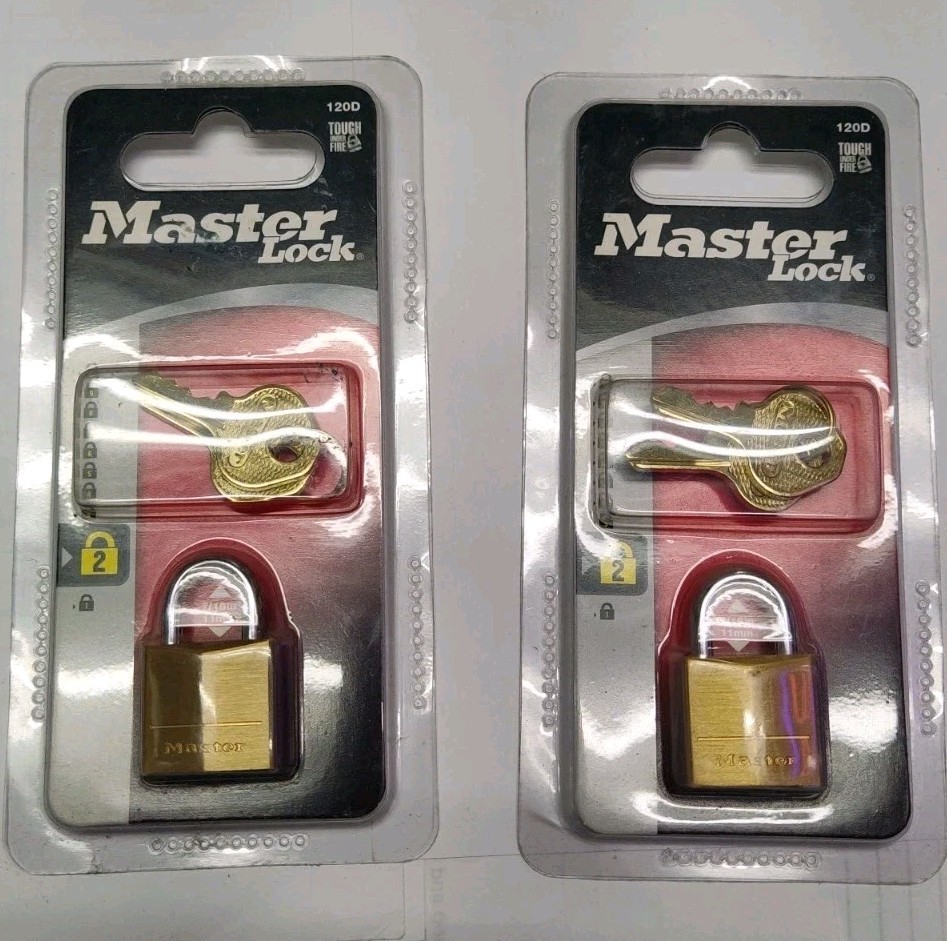 Master Lock 120D Brass Padlock 2-Pack Gold Finish Keyed Alike w/ 2 Keys