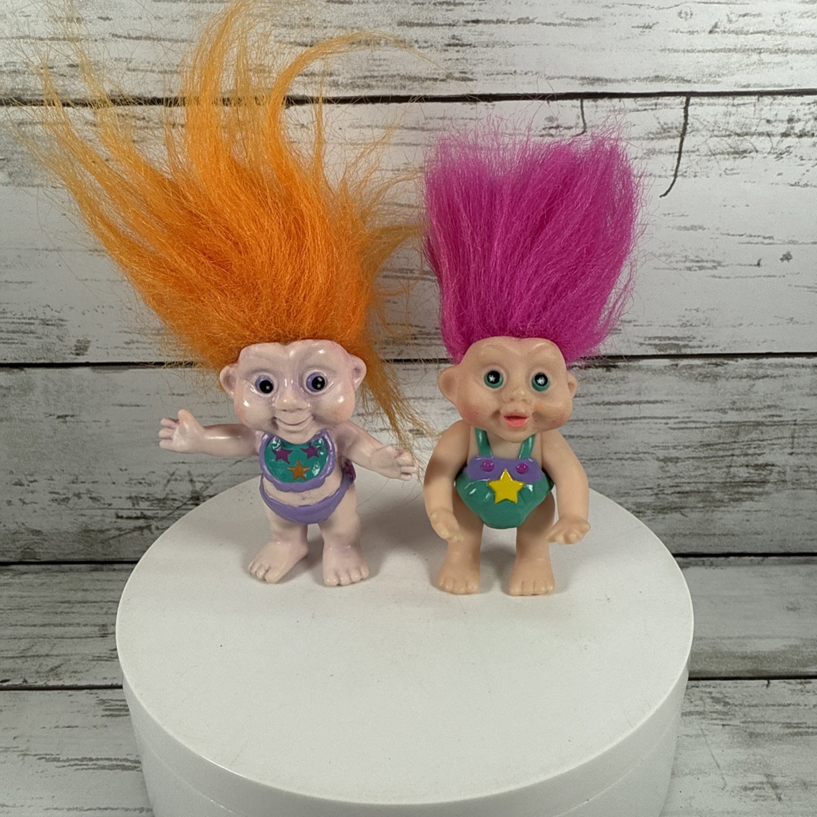 Vintage Applause Troll Dolls Lot 2 Star Outfits Orange Pink Hair 1990s Toys