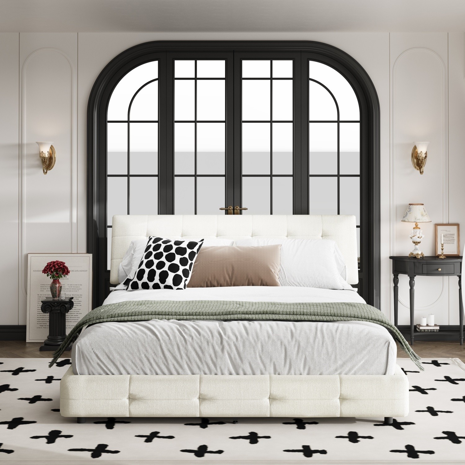 Queen/King Size Modern Upholstered Platform Bed Frame w/ Headboard & Metal Leg