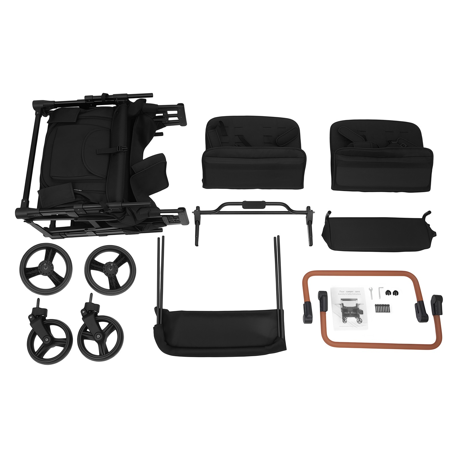Adjustable 4-seats Stroller Wagon Push Pull Quad Collapsible Stroller With Wheel