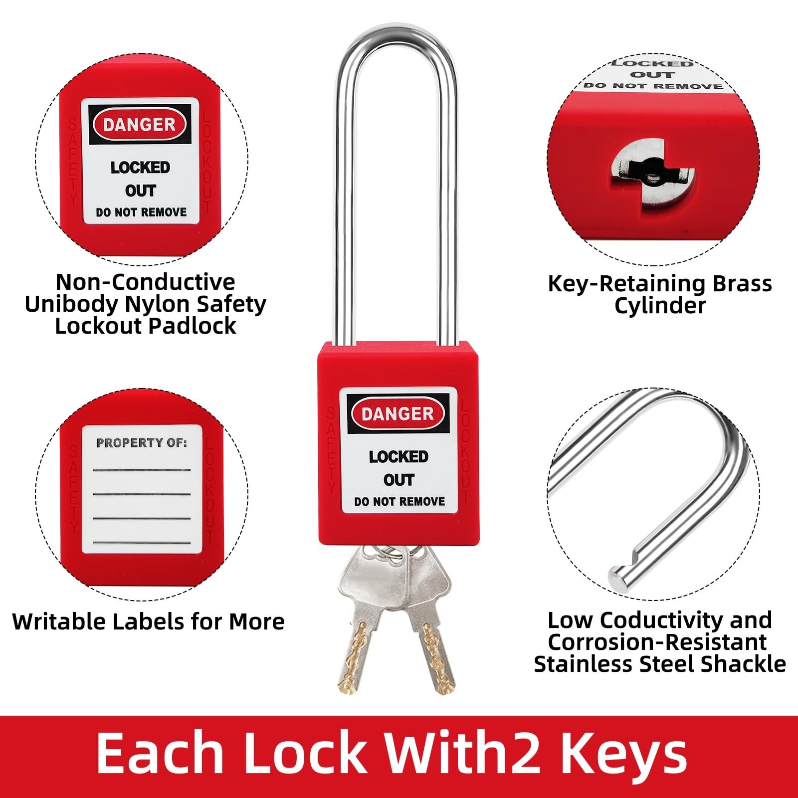 Lockout Tagout Locks Set 5pcs Loto Locks,Red Lockout Locks Keyed Different,Sa...
