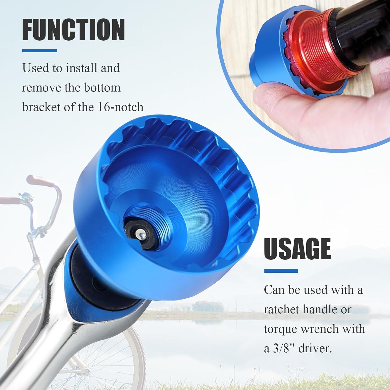 16-Notch Bottom Bracket Tool Bottom Compatible with Shimano, Chris King, SRAM, W