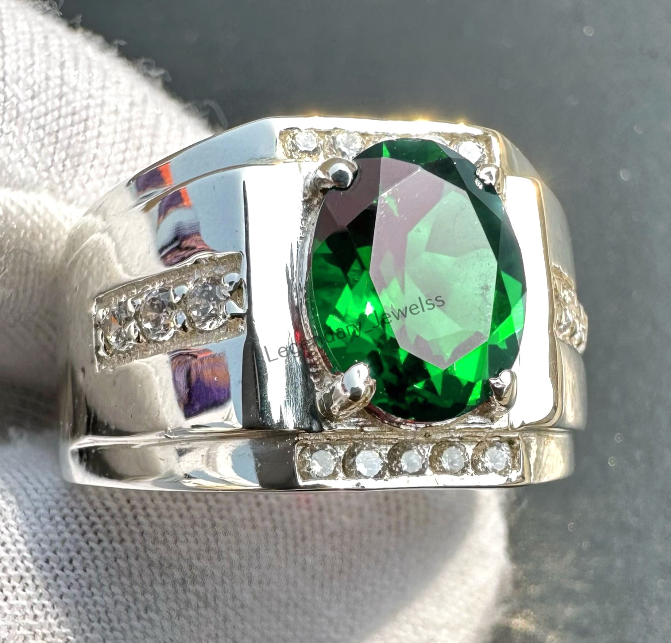 Emerald Gemstone With 925 Sterling Silver Handmade Ring For Men's Gift For Him