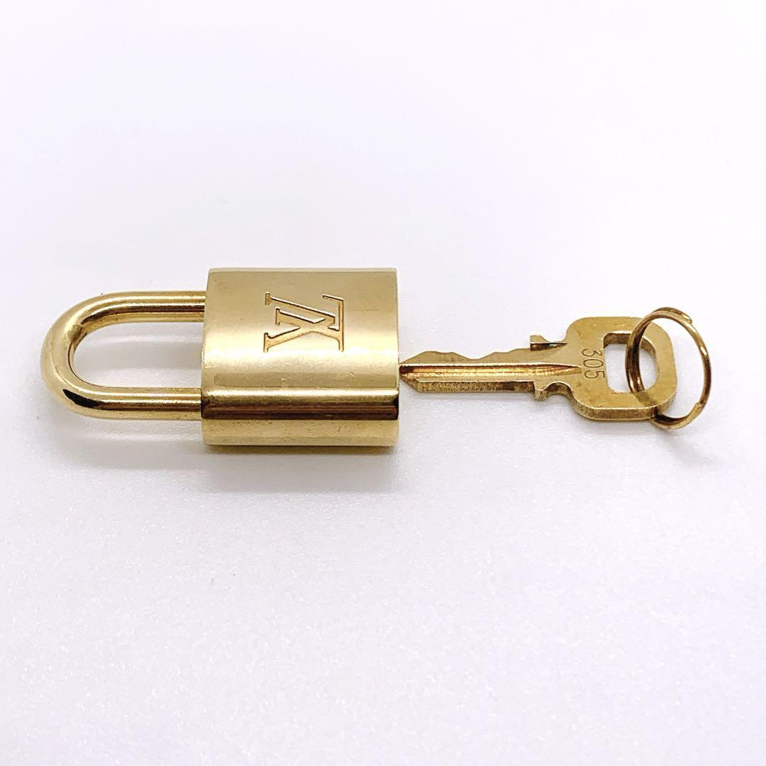 LOUIS VUITTON PadLock Lock & Key Brass Gold Authentic Number random Japan Used
