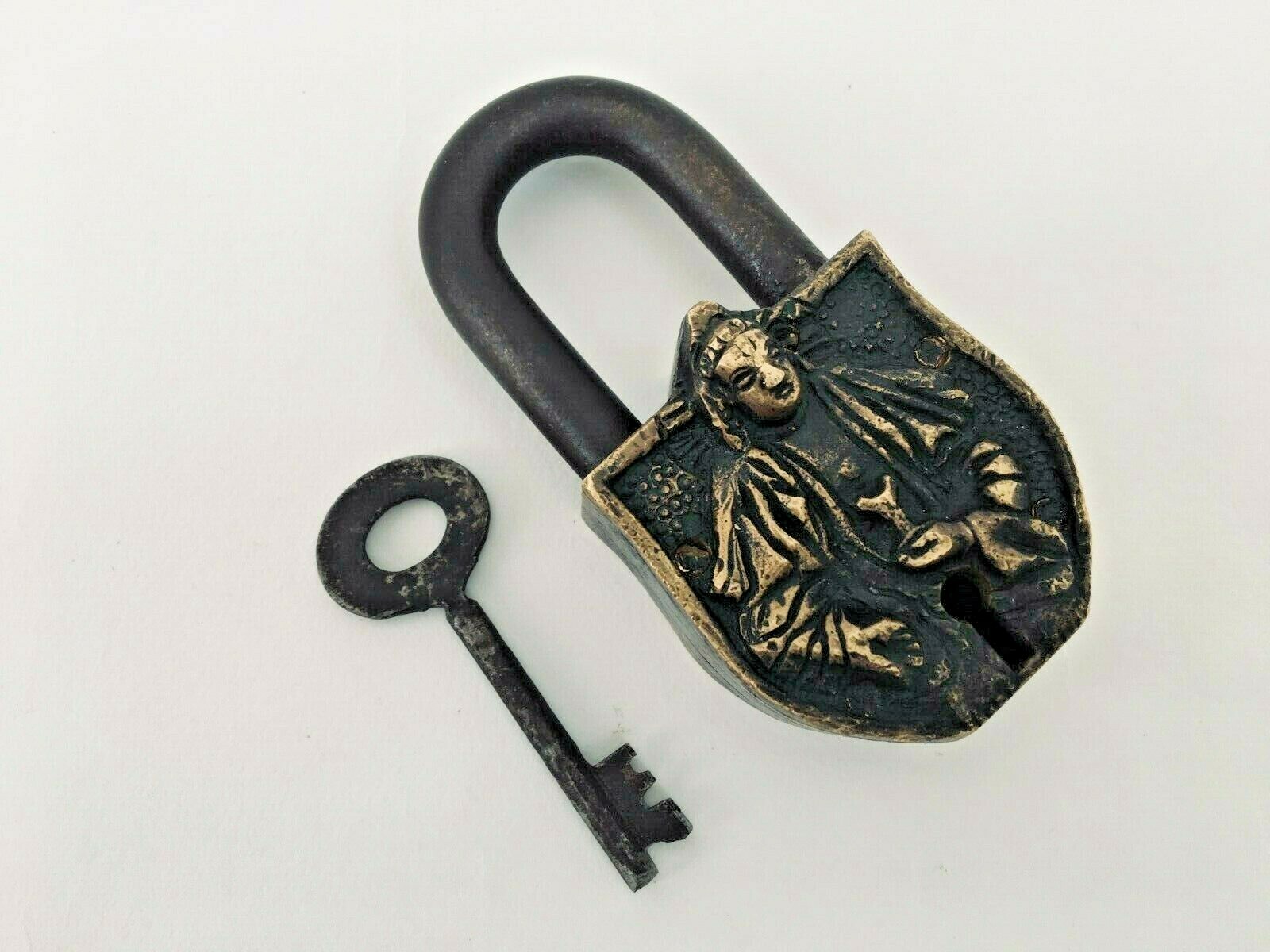 Lock Old Vintage Brass Big Size Padlock With Key Collectible Jesus Collectible