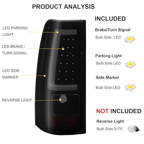 MOCW Updated LED Tail Light Assembly Chevy Silverado Smoke