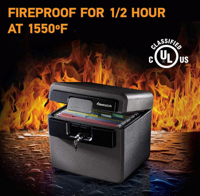 Fireproof Waterproof Safe for Home Documents, Key Lock File Box, Black, HD4100