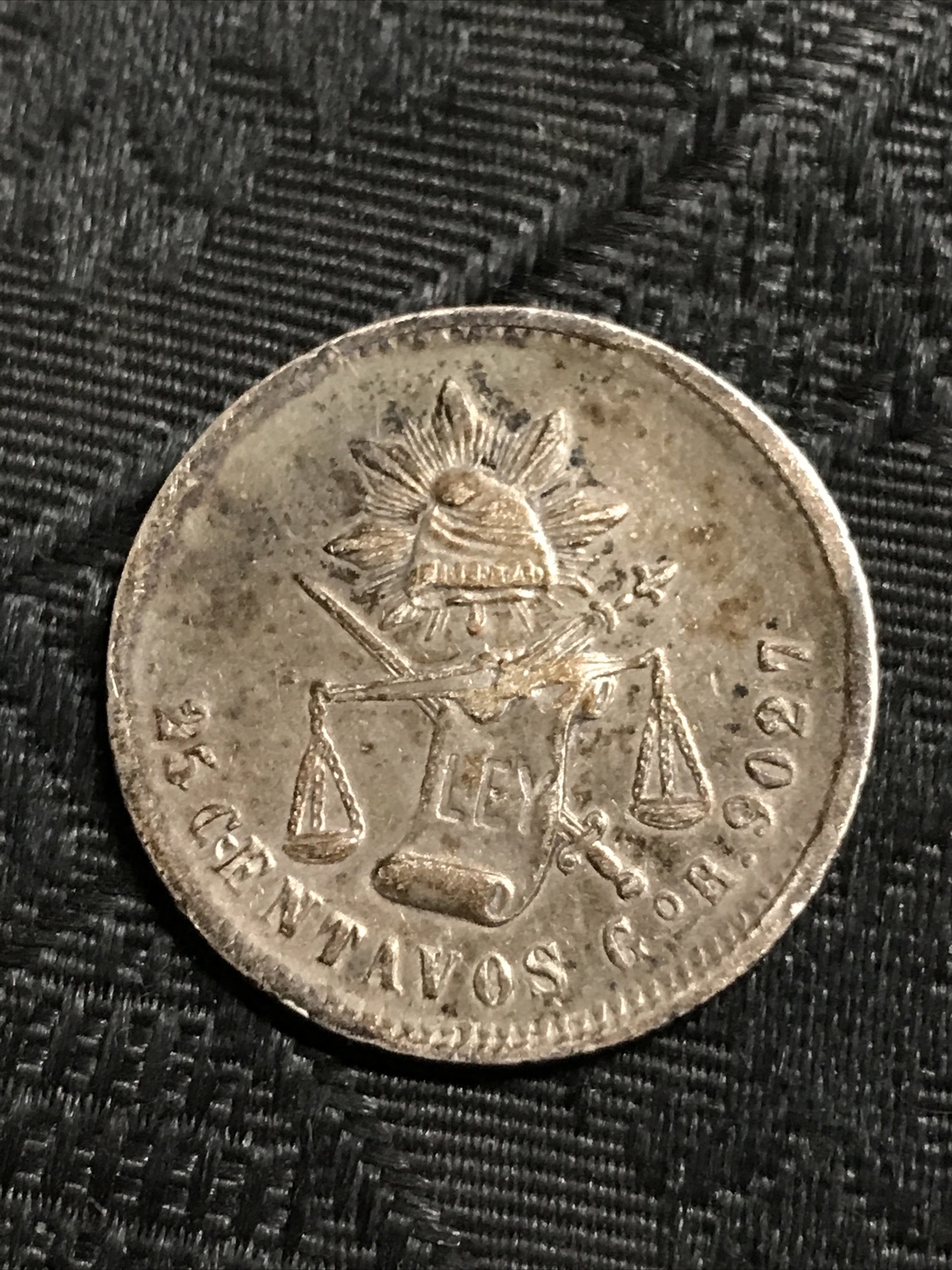1890 Go R Mexico Silver 25 Centavos Circulated