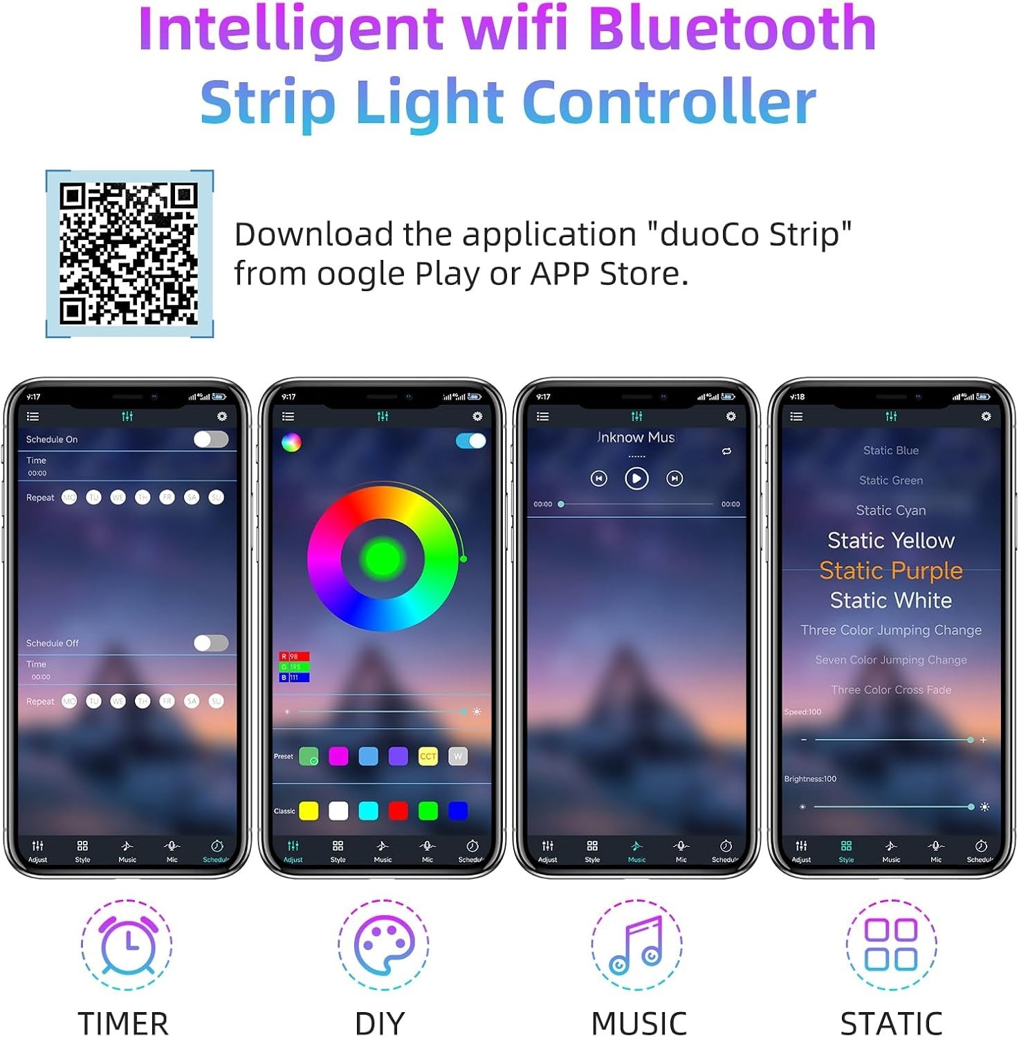 Versatile Bluetooth RGB LED Controller with Music Sync & Timer Function