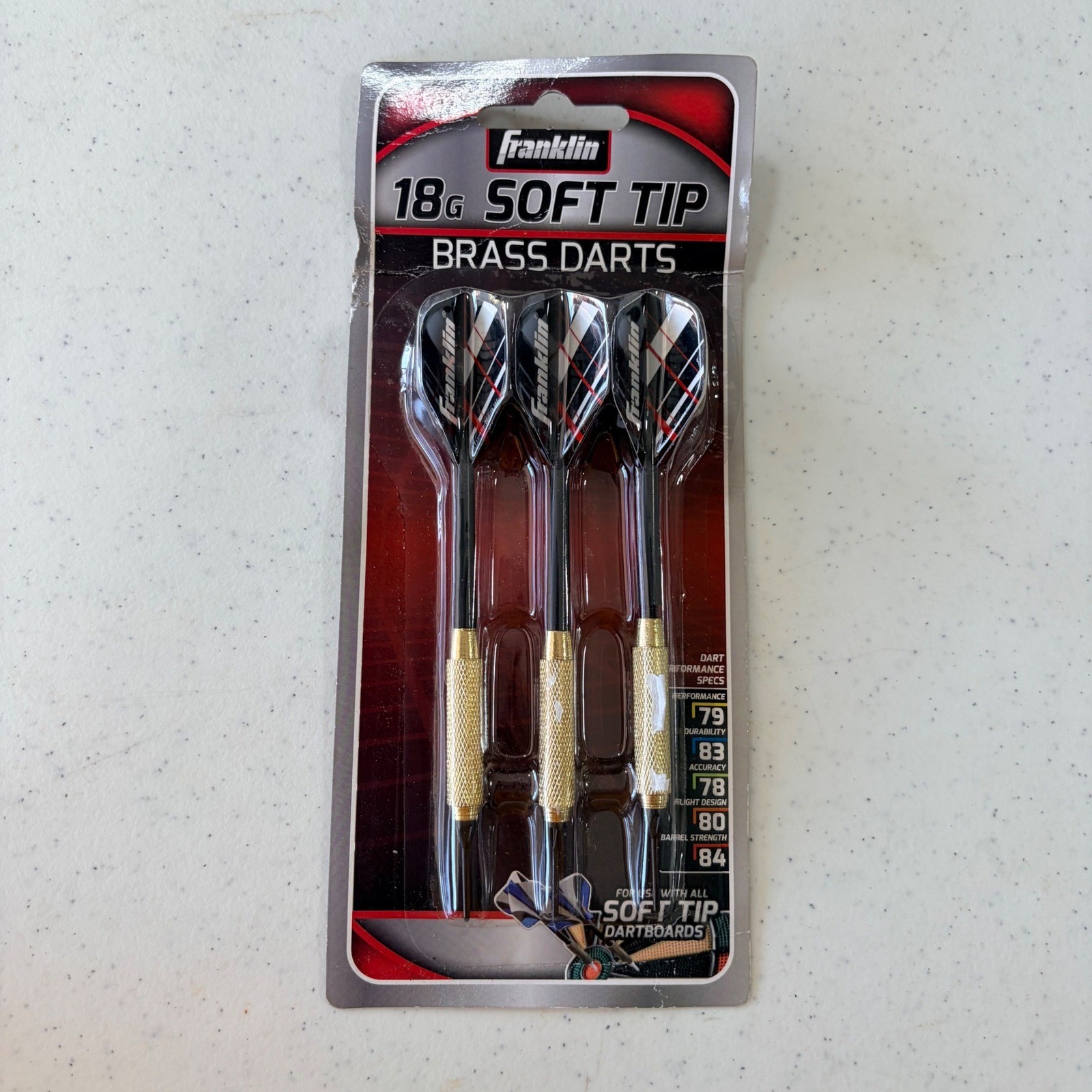 Franklin 18g Soft Tip Brass Darts Set of 3 Nylon Shafts Knurled Barrel 3590 NEW