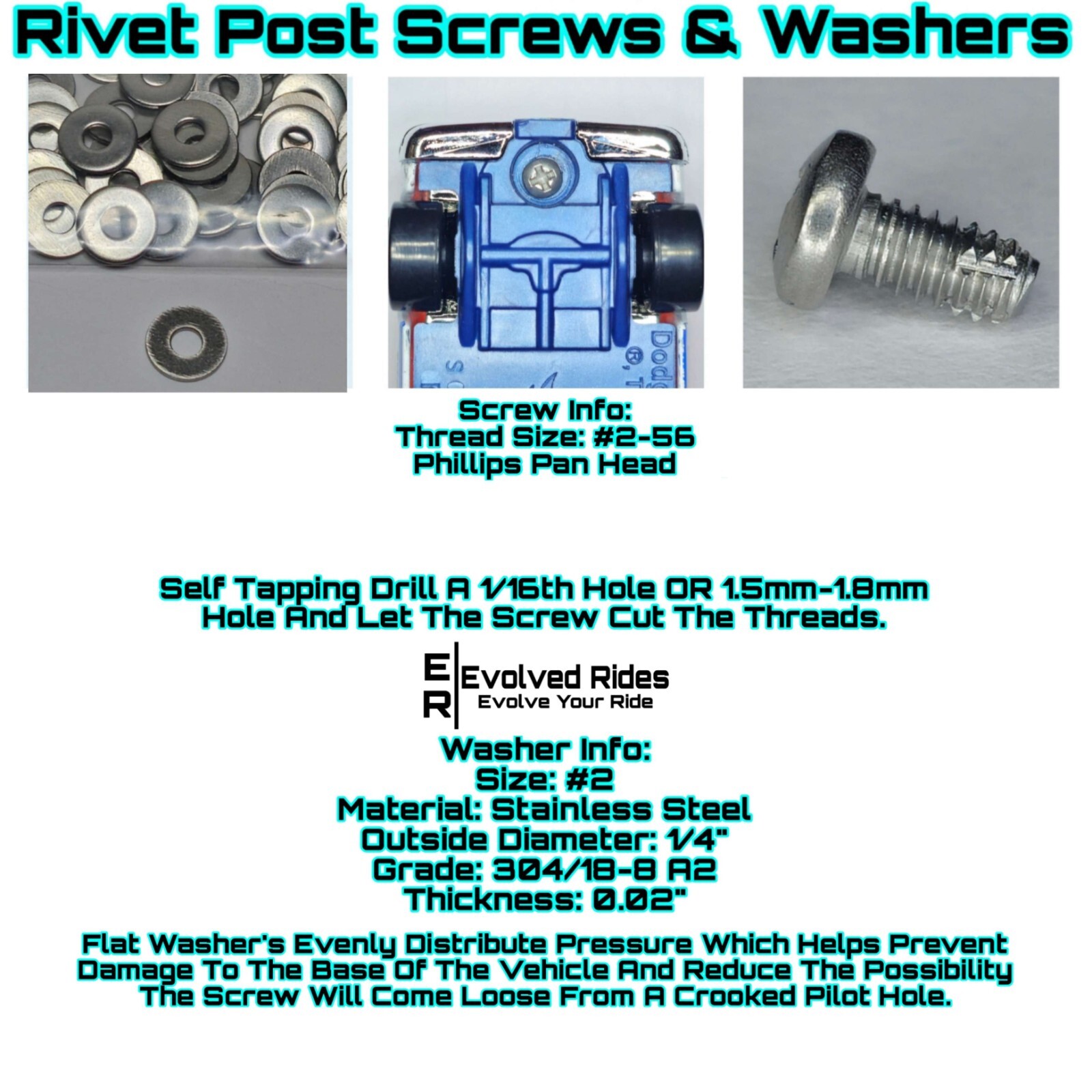 50pc Set 1/4th 2-56 Rivet Screw Self Tap Hot Wheels Matchbox Custom Restoration