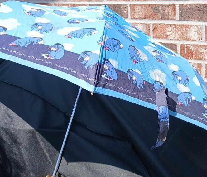 Disney Store Eeyore Compact Folding Umbrella Blue/Black Manual All-Over Print