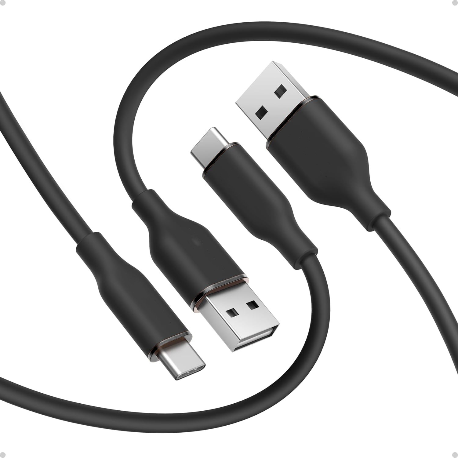 2-Pack USB A to USB C Type C Fast Charging Data Sync Rubber Charger Cable Cord