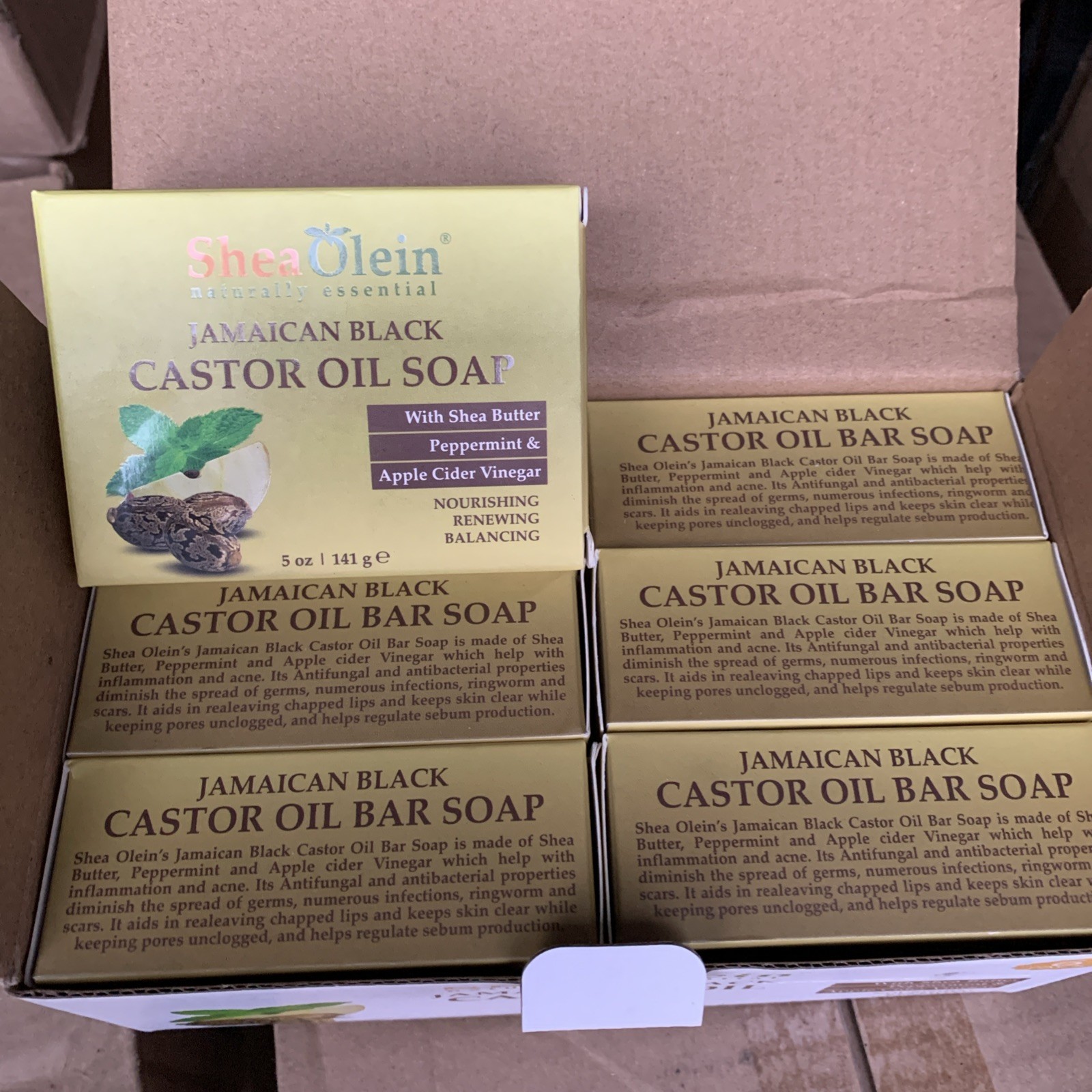 6 Pack- Shea Olein Jamaican Black Castor Oil Soap Bars 5oz Each