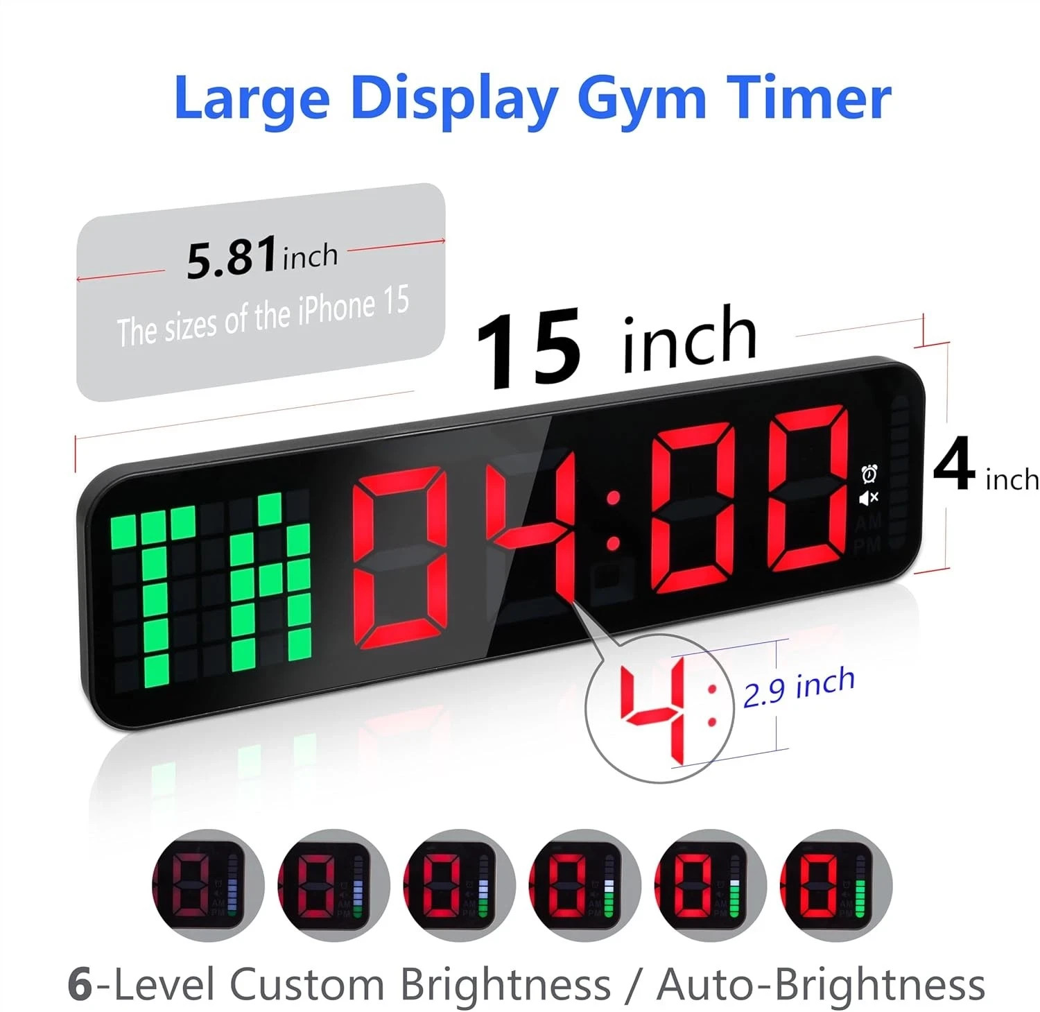 Gym Timer - Large Digital Gym Clock Wall with Interval Time Progress Bar, Cou...