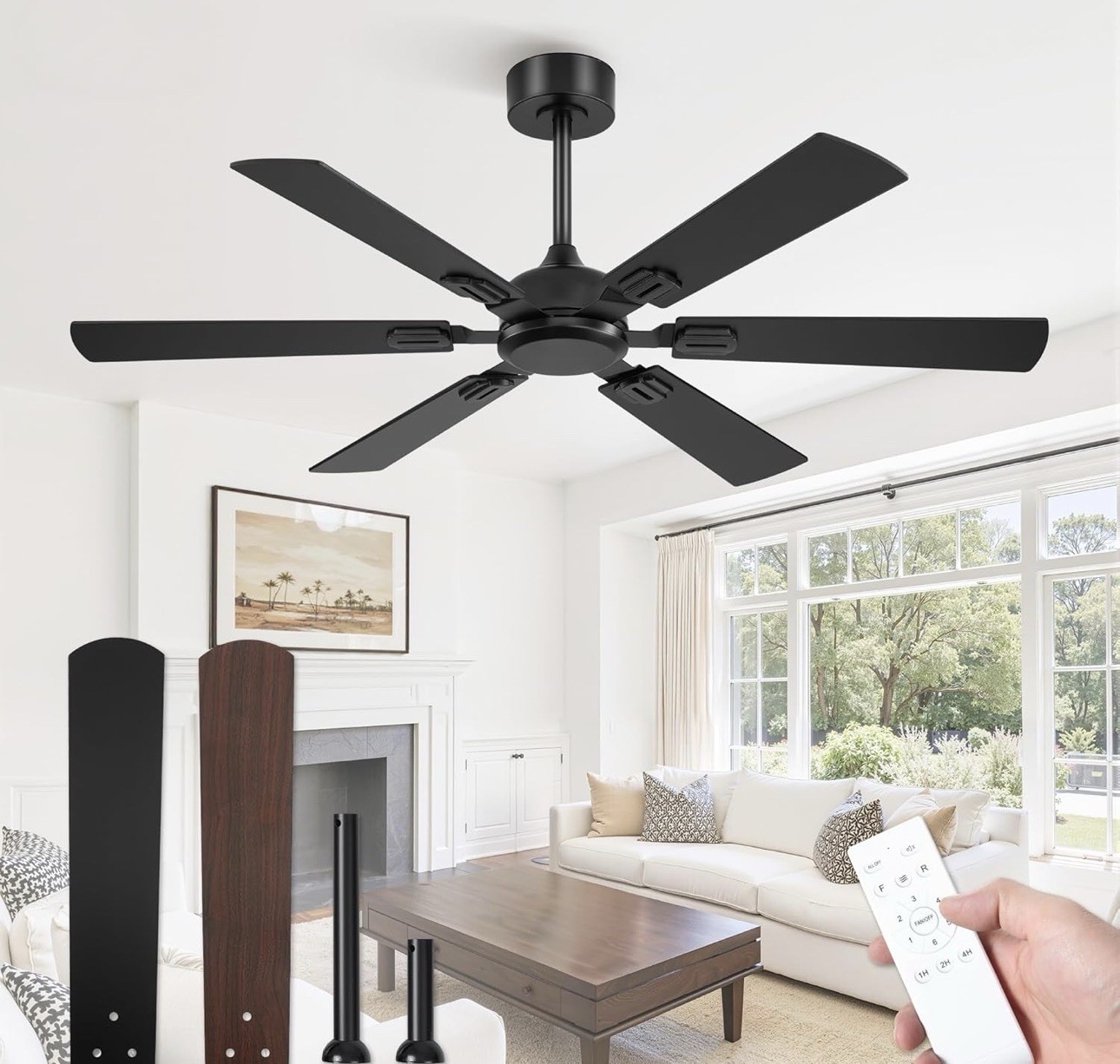 Fanbulous 52" Smart Flush Mount Ceiling Fan with Lights Remote APP Modern Black
