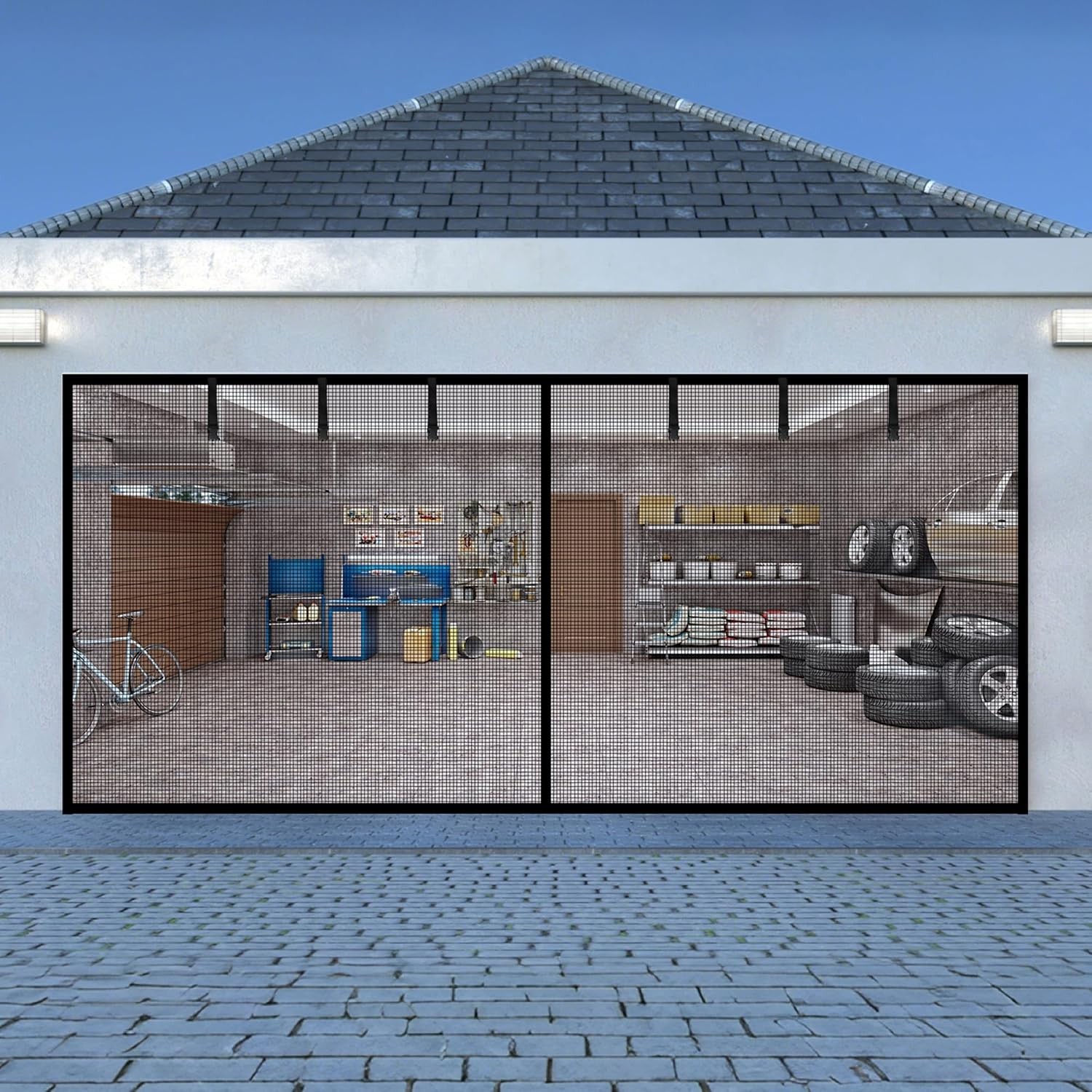 Garage Door Screen for 2 Car Garage Door-16X7Ft Reinforced Fiberglass Garage Scr