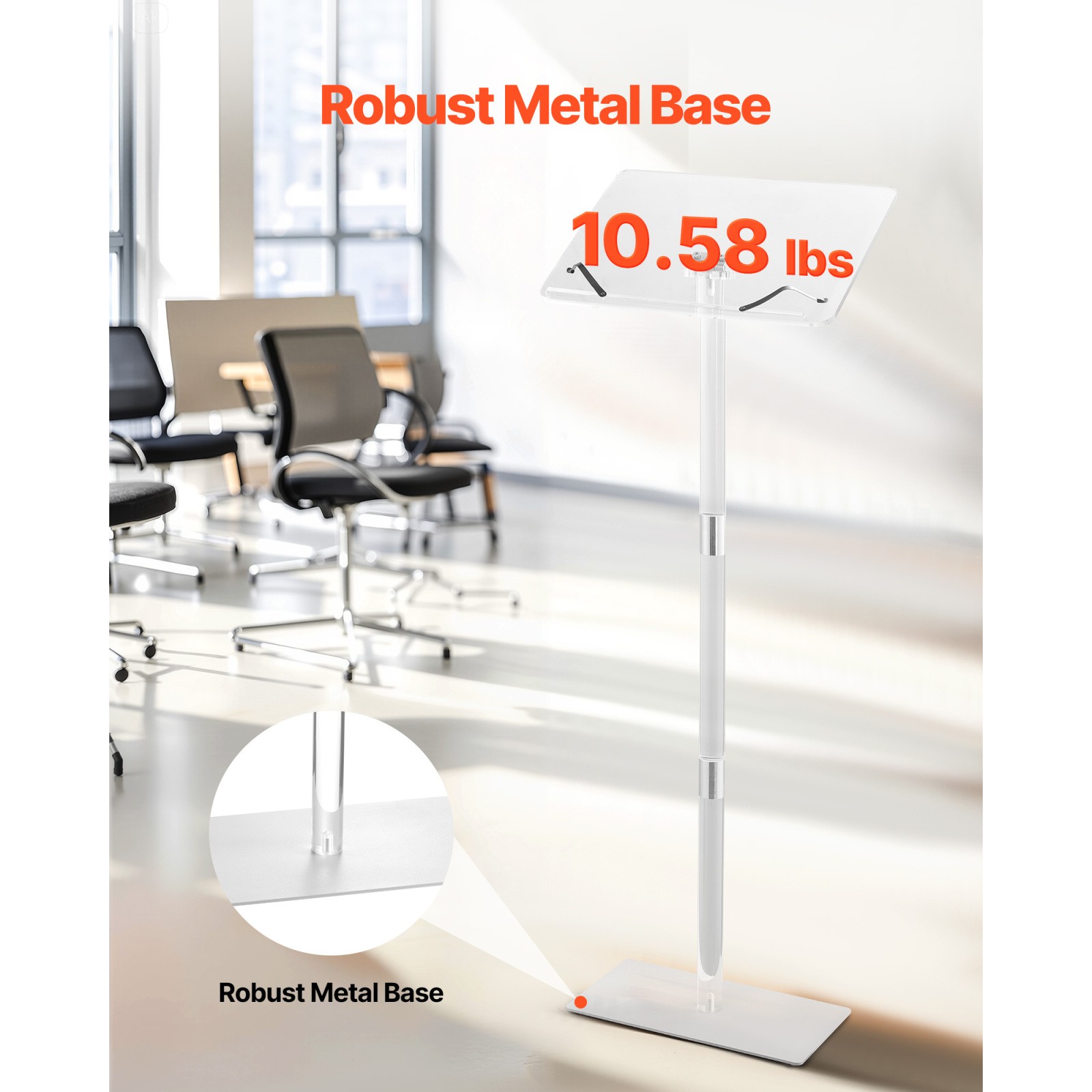 Acrylic Lectern Podium Stand 43" Adjustable Angle Portable Floor Standing