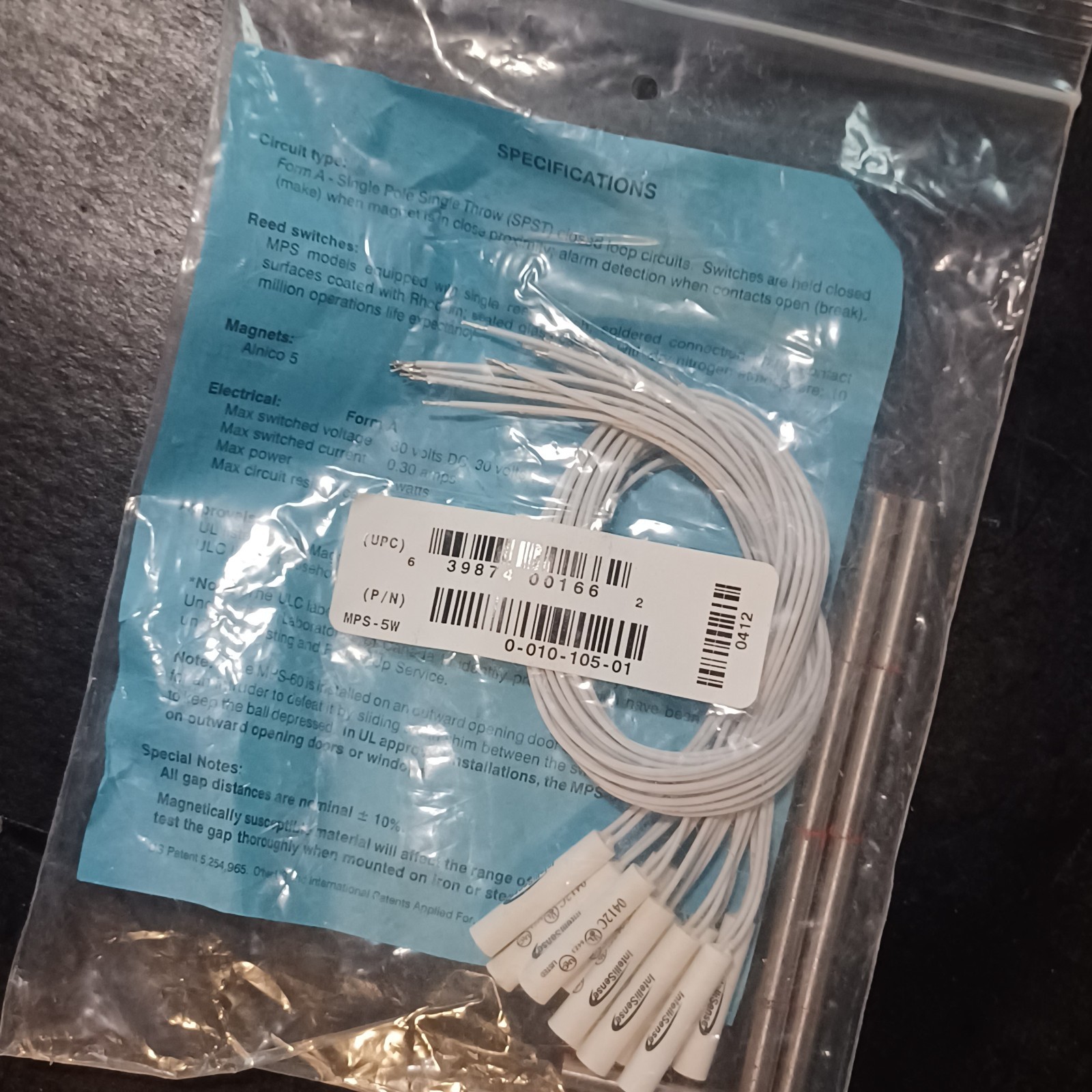 (10) IntelliSense MPS-5W Magnetic Contact, Door, SPST, Honeywell, 1/4"x1 3/16"